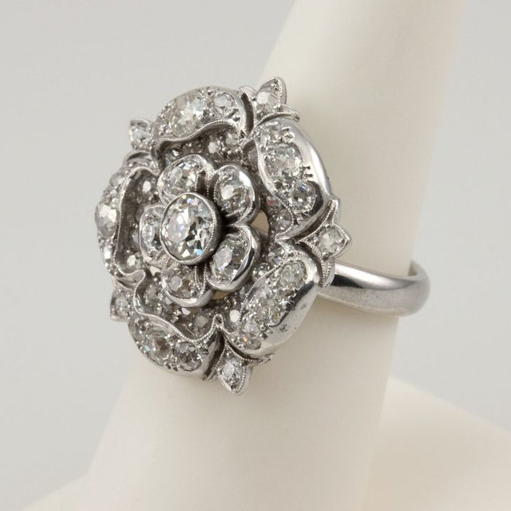 Vintage Crystal Mandala Silver Ring