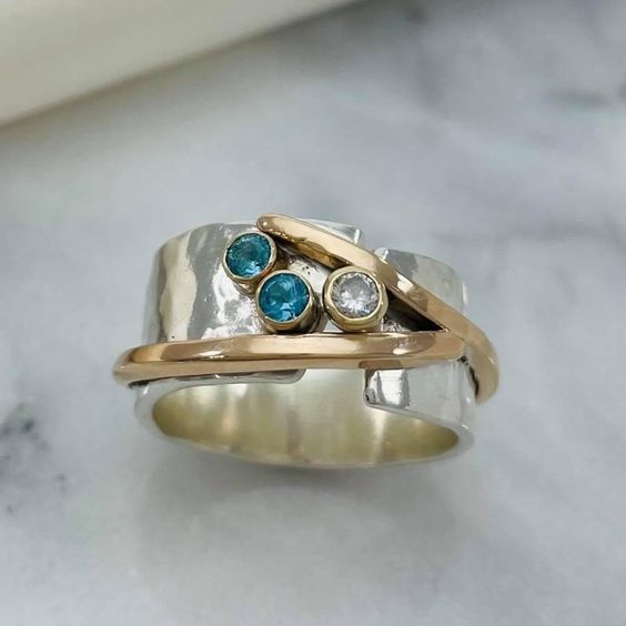 Vintage Gold & Silver Turquoise Crystal Ring