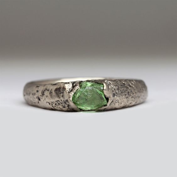 Vintage Silver Forged Green Glass Ring