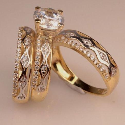 Vintage Golden Hollow Zirconia Ring Set-Lydieannejewelry