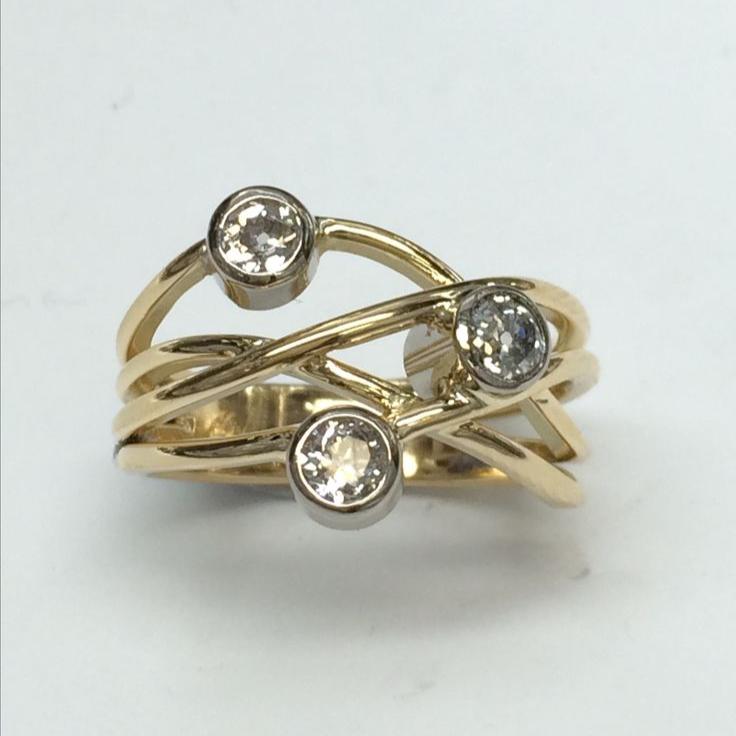 Vintage Irregular Layered Gold Zirconia Ring