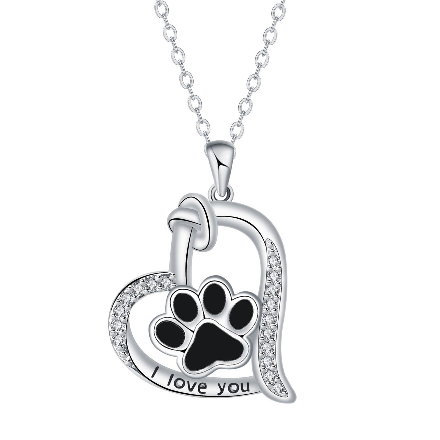 Heart-shaped Dog Paw Print Necklace with Zirconia