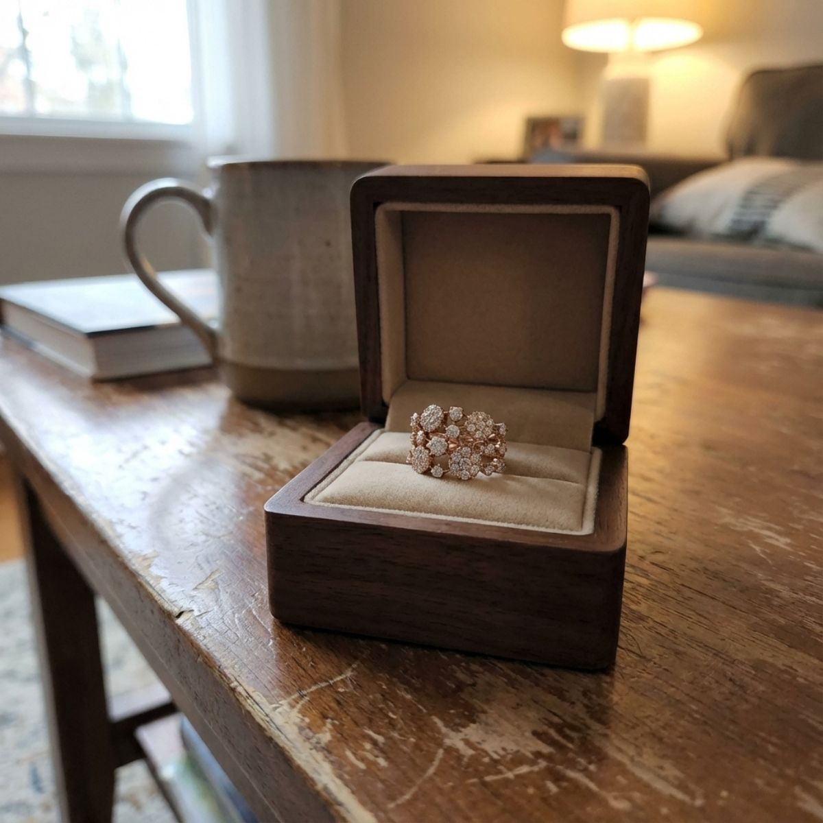 Vintage Inlaid Bright Stones Rose Gold Ring