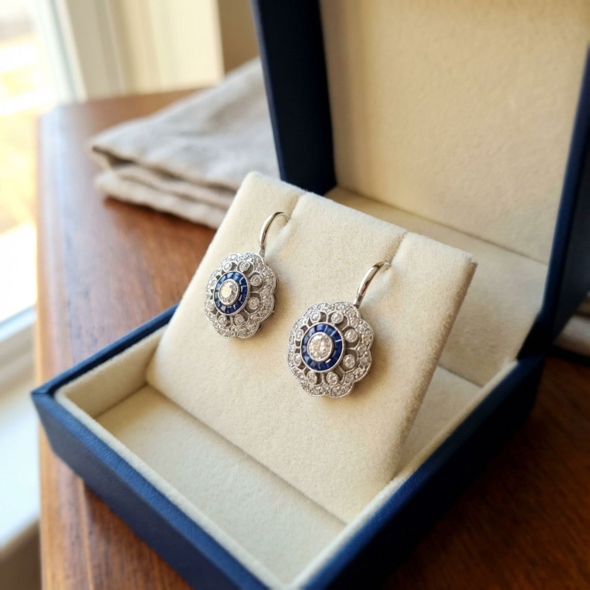 Vintage Mandala Blue Zirconia Earrings
