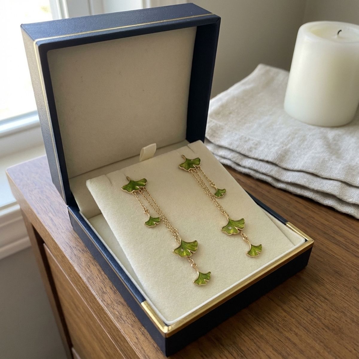 Vintage Dangling Green Petals Earrings