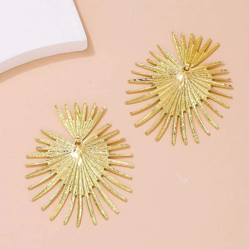 Gold Eye-catching Sunburst Texture Earrings-Lydieannejewelry