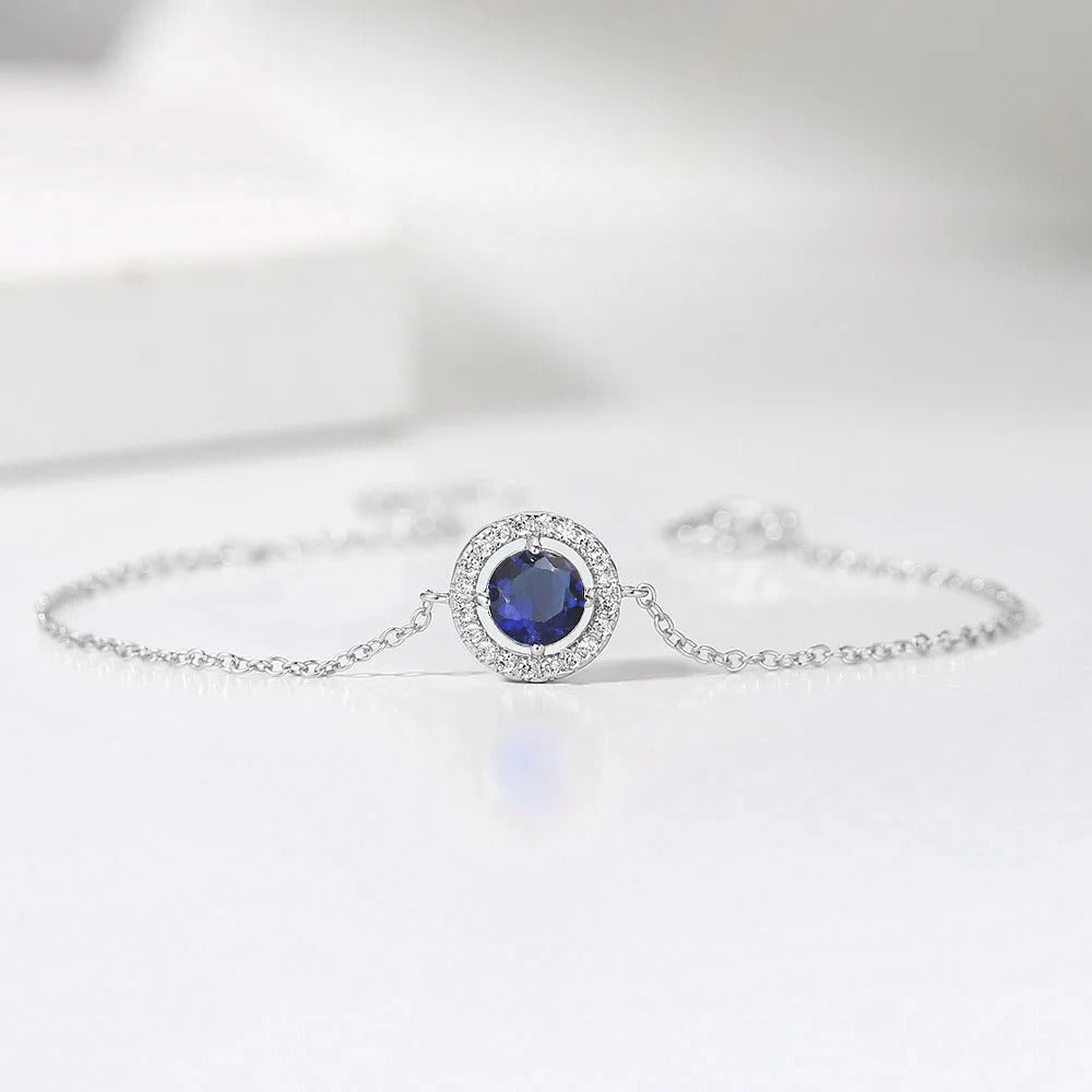 Vintage Silver Blue Crystal & Pave Border Bracelet-Lydieannejewelry