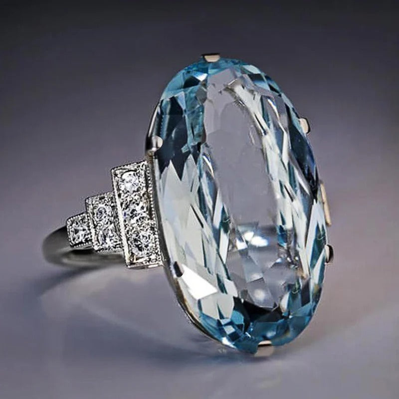Vintage Oval Sky Blue Stone Ring-Lydieannejewelry