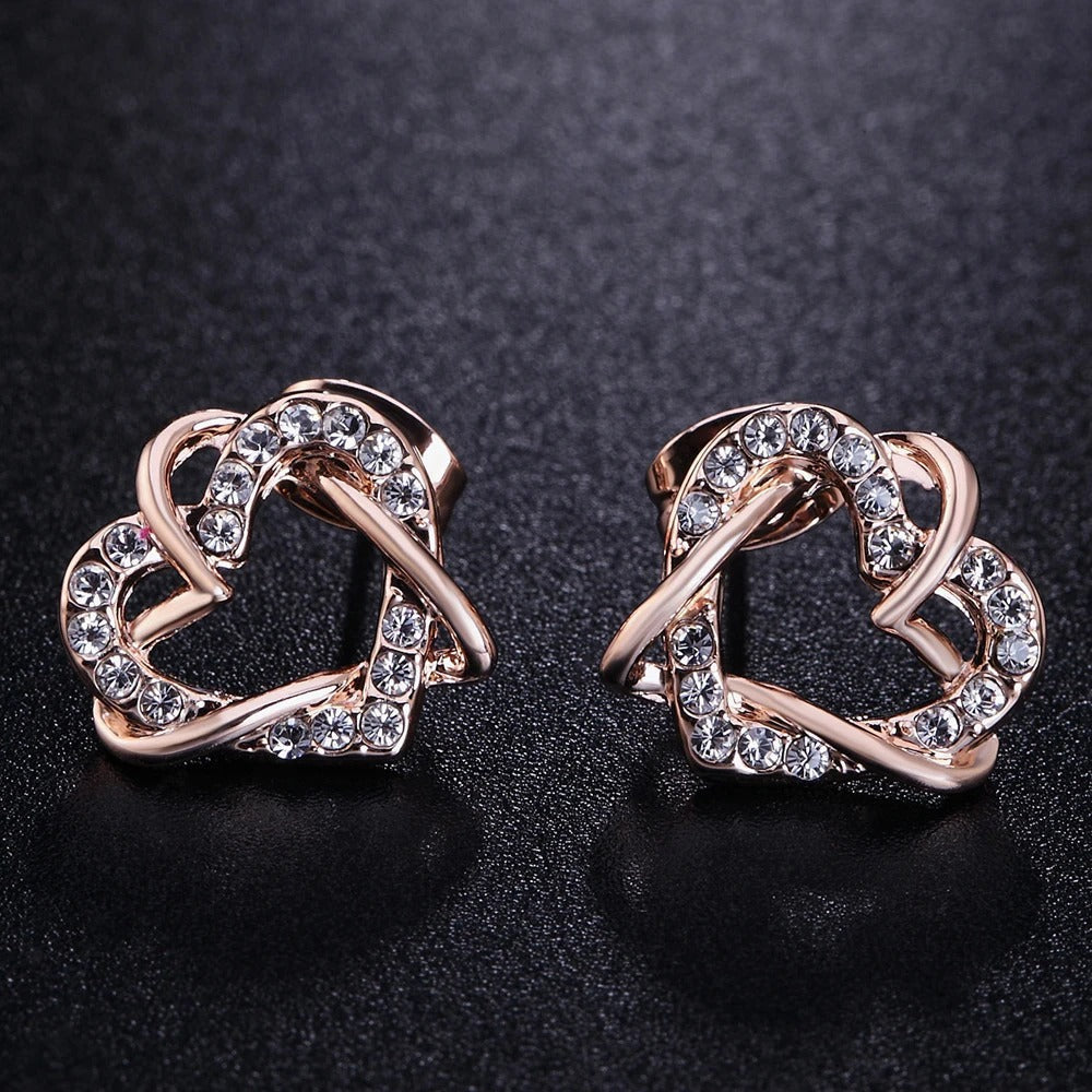 Rose Gold Intertwined Heart Crystal Earrings-Lydieannejewelry
