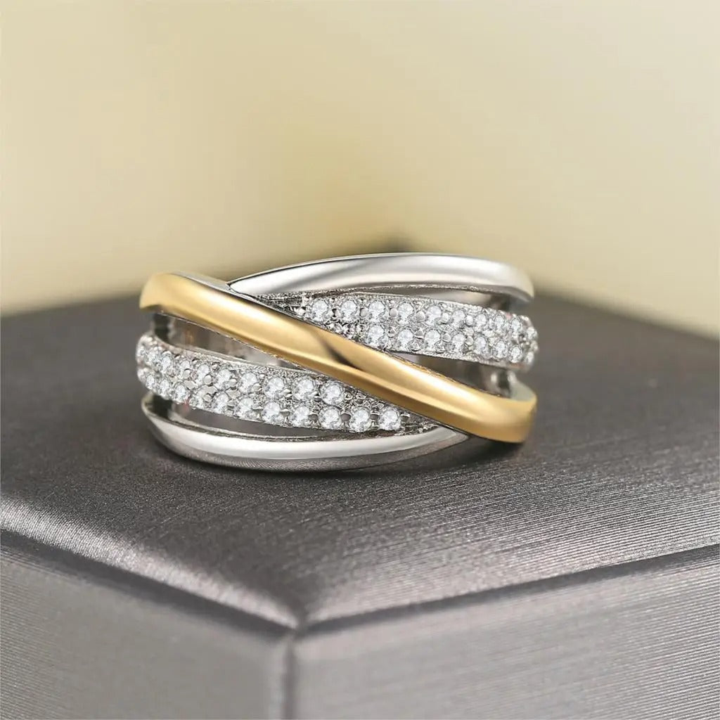 Vintage Silver & Gold Intertwined Diamond Ring-Lydieannejewelry