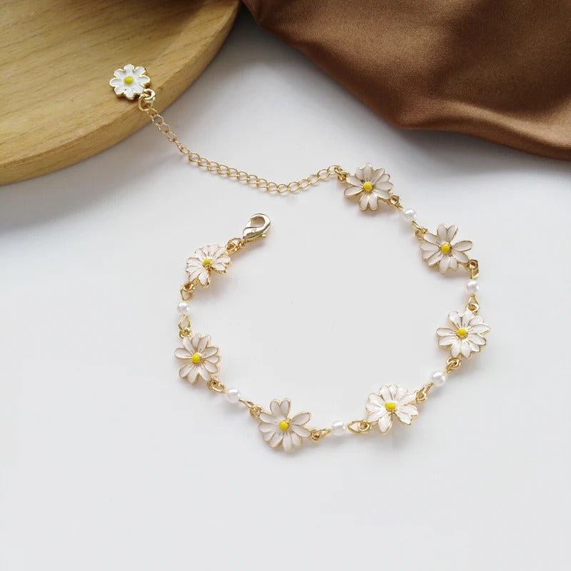 Vintage Pearl Gold White Flower Bracelet-Lydieannejewelry