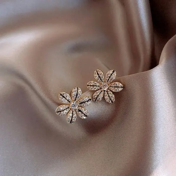 Gold Glitter Blossom Stud Earrings-Lydieannejewelry