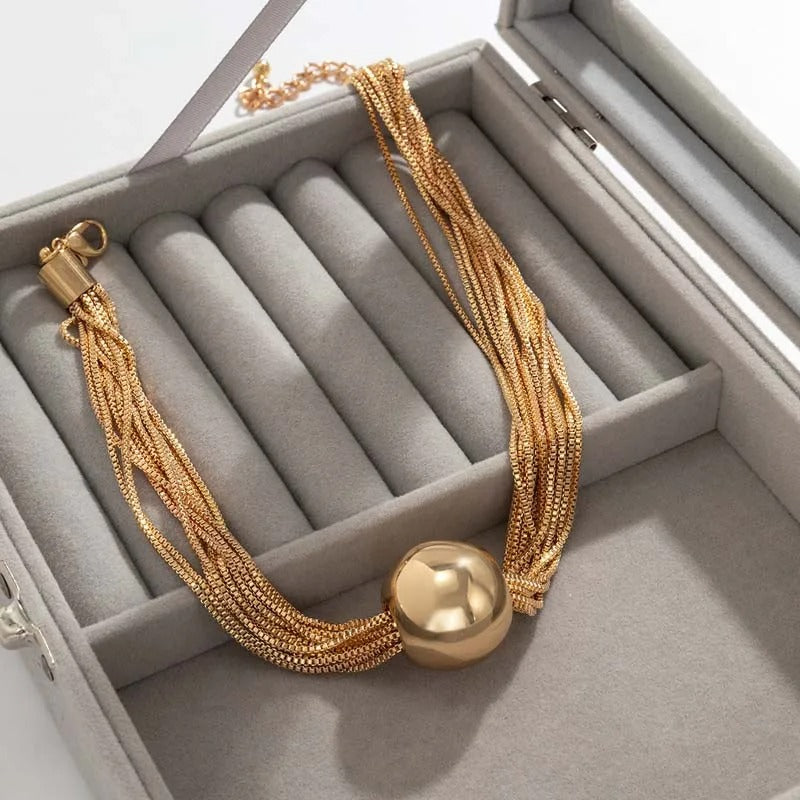 Vintage Gold Multi-Strand Ball Pendant Necklace-Lydieannejewelry