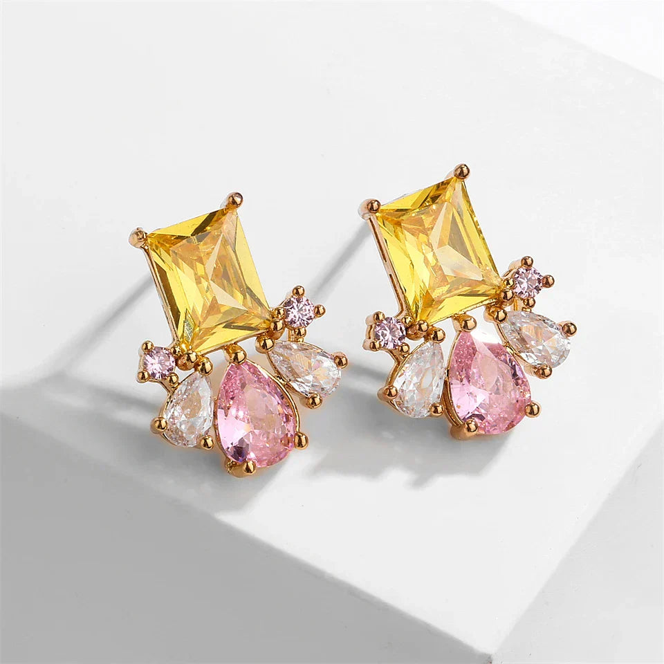Vintage Yellow & Pink Gemstone Earrings-Lydieannejewelry