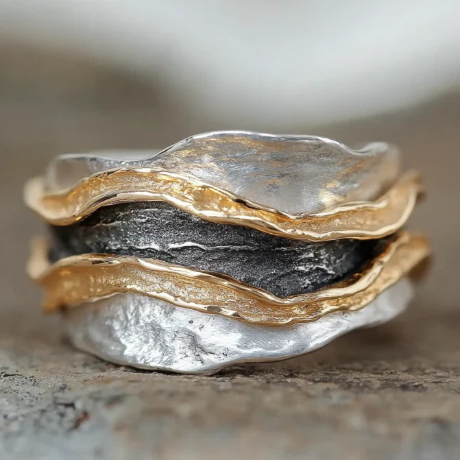 Boho Wavy Gold & Silver Ring