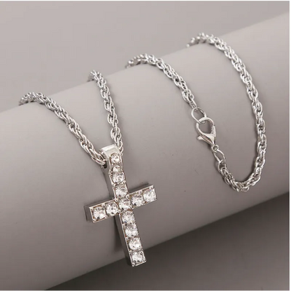 Retro Gold & Silver Cross Pendant Necklace