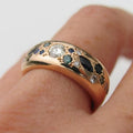Vintage Inlaid Blue & White Crystals Gold Ring