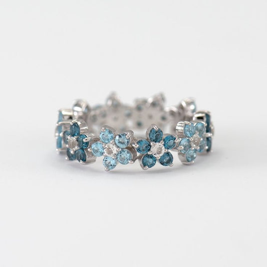 Vintage Blue Daisy Silver Ring-Lydieannejewelry