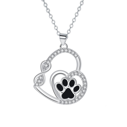 Infinite Double Love Paw Print Pendant Necklace