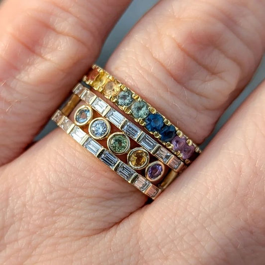 Vintage Colorful Inlaid Zirconia Gold Ring Set