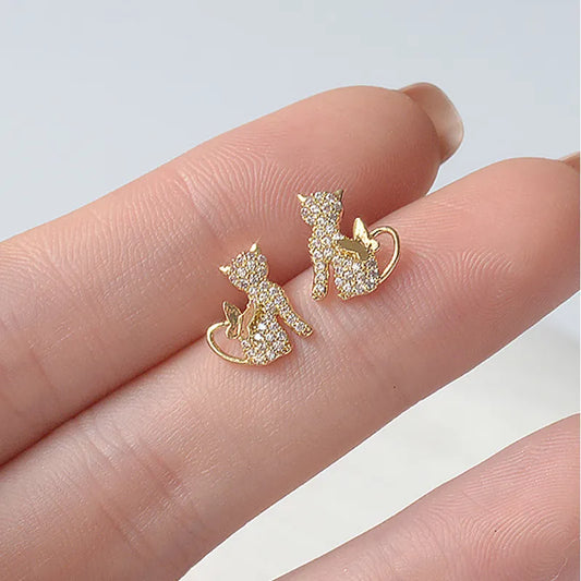 Cute Kitten Diamond Stud Earrings