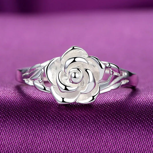 Vintage Pure Silver Rose Flower Ring