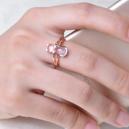 Rose Gold Cat Crystal Ring