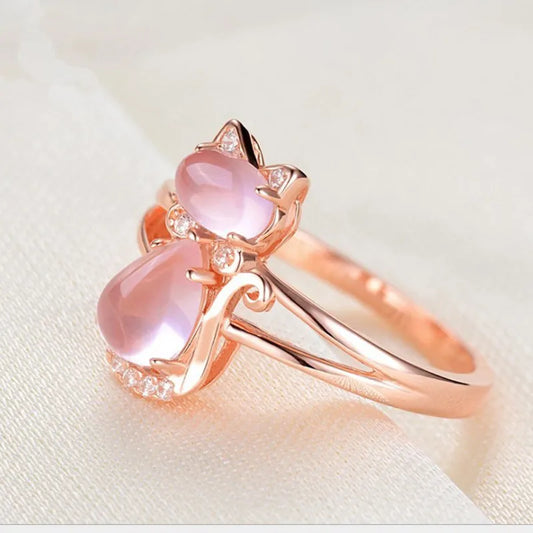 Rose Gold Cat Crystal Ring