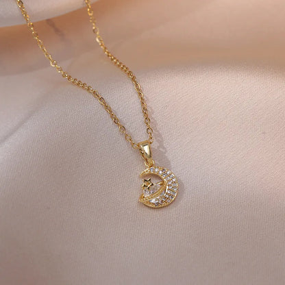 Vintage Star & Moon Zircon Necklace