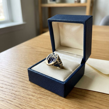 Vintage Blue Flower Gold Ring