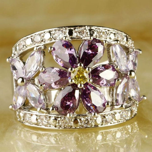 Vintage Purple Flower Zirconia Ring