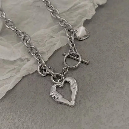 Vintage Hollow Heart Titanium Necklace