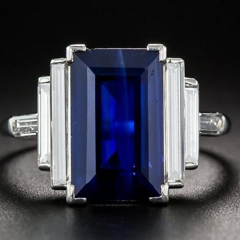 Vintage Blue Rectangular Glass Silver Ring