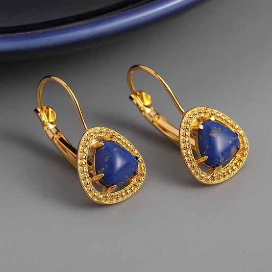 Vintage Handmade Curved Inlaid Gemstone Earrings