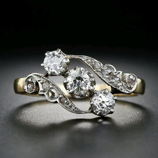 Vintage White Zirconia Wavy Open Ring