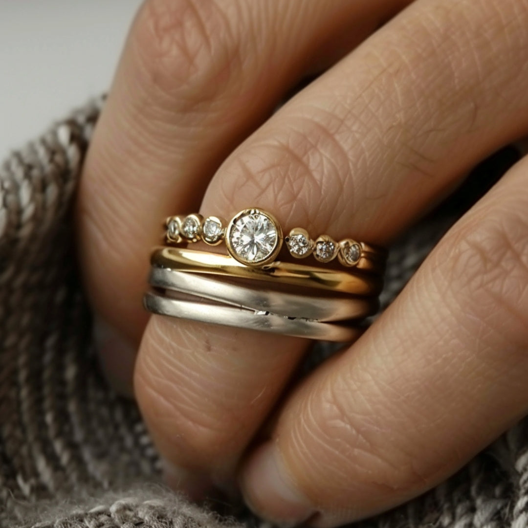Layered Silver & Gold Zirconia Ring-Lydieannejewelry