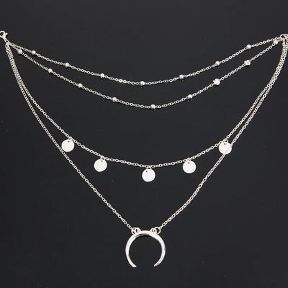 Vintage Multilayer Moon Pendant Necklace