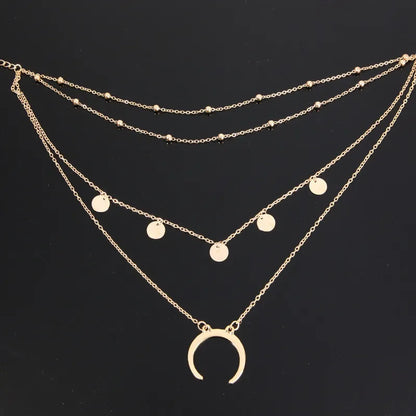 Vintage Multilayer Moon Pendant Necklace