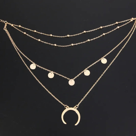 Vintage Multilayer Moon Pendant Necklace
