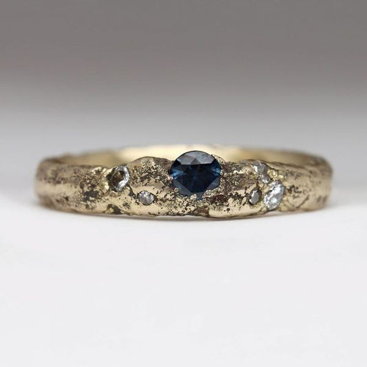 Vintage Blue Gold Forged Zirconia Ring