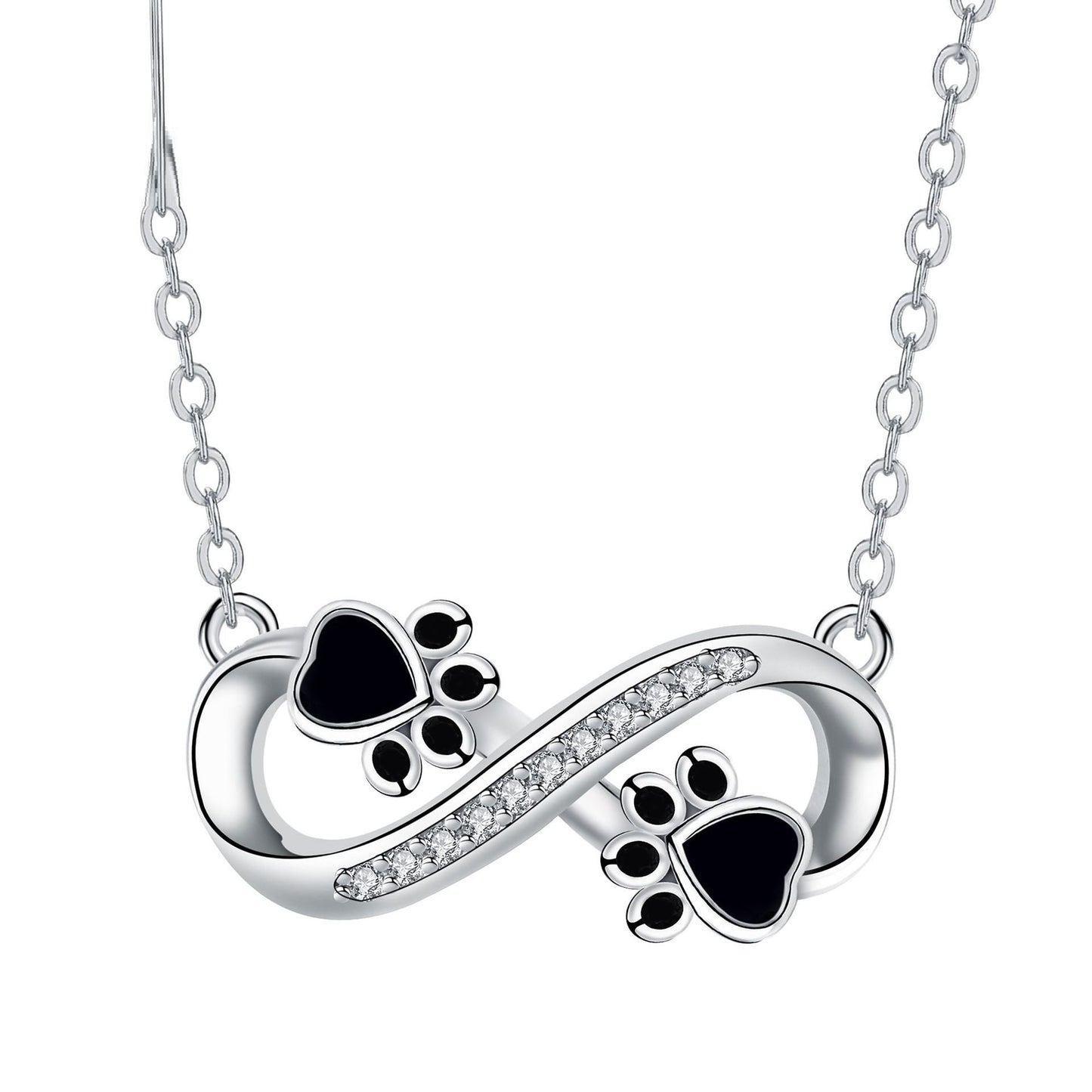 Infinity Paw Print Necklace with Zirconia