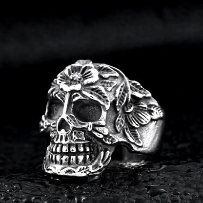 Vintage Floral Skull Ring