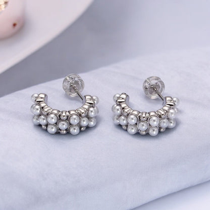 Sabrina Pearl Lined Hoop Earrings-Lydieannejewelry