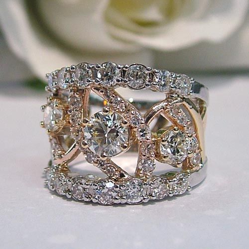 Vintage Tri-Color Gold Zirconia Ring