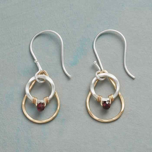 Vintage Red Crystal Gold & Silver Earrings