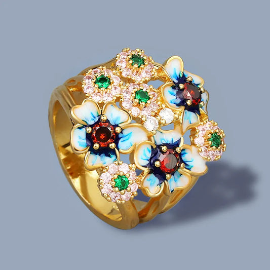 Vintage Flower Zircon Gold Ring