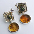 Vintage Orange Rounded Glass Silver Earrings