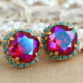 Vintage Garnet Blue Opal Earrings