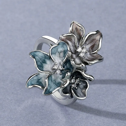 Vintage Ink Splash Zircon Flower Ring