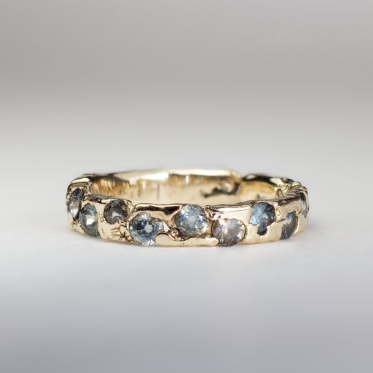 Vntage Inlaid Bluelish Crystals Gold Forged Ring